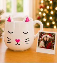 Kişiye Özel Yılbaşı Hediyesi Fotoğraflı 3D Kedi Figürlü Kupa
