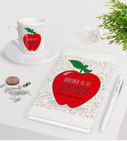 BK Gift Kişiye Özel Dünyanın En İyi Öğretmeni Beyaz Defter Kalem Türk Kahvesi Fincanı Seti-11 (Model 1)