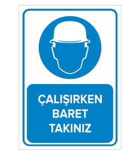 MIGNATIS - Çalışırken Baret Takınız Levhası - Sac Malzeme 25x35cm