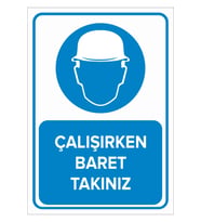 MIGNATIS - Çalışırken Baret Takınız Levhası - Sac Malzeme 25x35cm