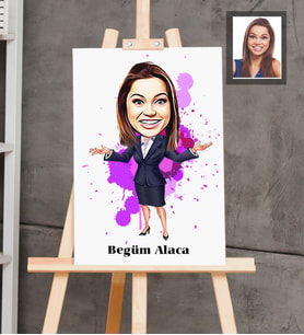 Kişiye Özel Patron Karikatürlü  Ahşap Tablo 30x47 Bayan-3