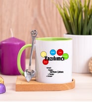 Yazılımcı Ahşap Altlıklı Yeşil Kupa Bardak