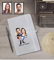 Kişiye Özel Gelin Damat Karikatürlü Gri Defter Kalem Hediye Seti   Mod-5