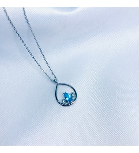 Blue Topaz Taşlı 14 Ayar Pırlanta Kolye