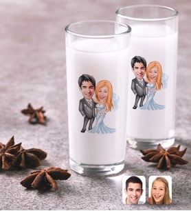 BK Gift Kişiye Özel Renkli Baskılı Evleniyoruz Karikatürlü İkili Rakı Bardağı Seti-5 (Beyaz)