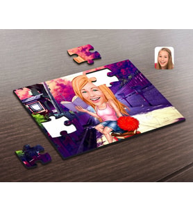 BK Gift Kişiye Özel Kadın Öğrenci Karikatürlü Ahşap Puzzle-1