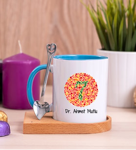 Göz Doktoru Ahşap Altlıklı Mavi Kupa Bardak
