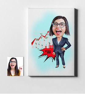 BK Gift Kişiye Özel Bayan Finans Uzmanı Karikatür Kanvas Tablo 50x70cm 1