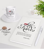 BK Gift Kişiye Özel Mânâ Kız Kardeş Beyaz Defter Kalem Türk Kahvesi Fincanı Seti-1 (Model 1)