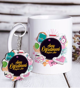 BK Gift Kişiye Özel Sınıf Öğretmeni Beyaz Kupa ve Anahtarlık Hediye Seti-14 (Model 1)
