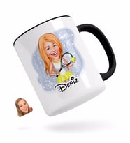 BK Gift Kişiye Özel Kadın Tenis Oyuncusu Karikatürlü Siyah Kupa Bardak-2