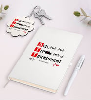 BK Gift Kişiye Özel Acil Tıp Teknisyeni Beyaz Defter Kalem Ve Anahtarlık Hediye Seti-3 (Model 1)