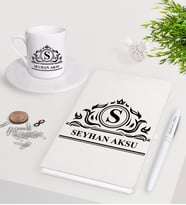 BK Gift Kişiye Özel İsimli Beyaz Defter Kalem Türk Kahvesi Fincanı Seti-12 (Model 1)