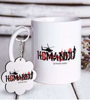 BK Gift Kişiye Özel Mesleki Komando Beyaz Kupa ve Anahtarlık Hediye Seti (Model 1)