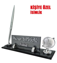 Sentez Dünya Küre Kabartma Masa Üstü İsimlik (Gümüş)