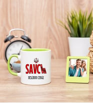 Savcı Yeşil Kupa Bardak ve Yeşil Mini Fotoğraf Çerçevesi