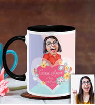 BK Gift Kişiye Özel Anneler Günü Temalı Karikatürlü Siyah Kupa Bardak S8