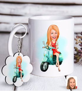 BK Gift Kişiye Özel Bayan Karikatürlü Beyaz Kupa ve Anahtarlık Hediye Seti-24 (Model 1)