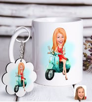 BK Gift Kişiye Özel Bayan Karikatürlü Beyaz Kupa ve Anahtarlık Hediye Seti-24 (Model 1)