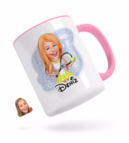 BK Gift Kişiye Özel Kadın Tenis Oyuncusu Karikatürlü Pembe Kupa Bardak-2