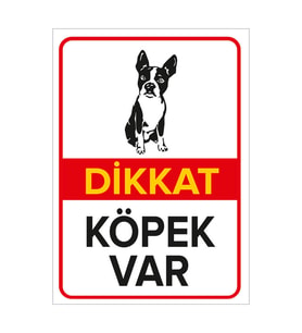 MIGNATIS - Dikkat Köpek Var Levhası Oturan Boston Terrier - Sac Malzeme 35x50cm