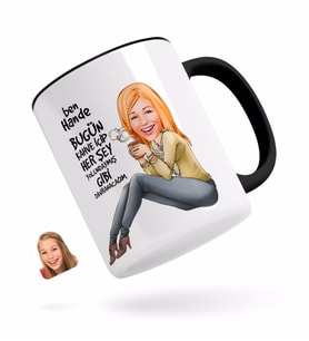 BK Gift Kişiye Özel Kadın Her Şey Yolundaymış Gibi Karikatürlü Siyah Kupa Bardak-3