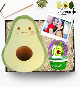 Kişiye Özel Fotoğraflı Avokado Yastık & Avakado Işıklı Kar Küresi Kutulu Hediye