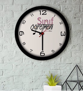 BK Gift Kişiye Özel Sınıf Öğretmeni Ahşap Duvar Saati-16 (Beyaz)