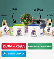 İkili Yeşil Lacivert Arkadaşa Hediye Yan Yana Kupa Bardak Anahtarlık