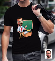 BK Gift Kişiye Özel Bay Öğretmen Karikatürlü Siyah T-Shirt