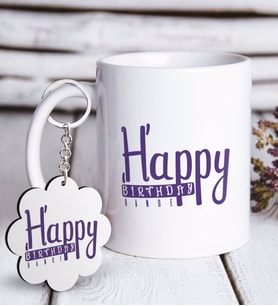 BK Gift Kişiye Özel Happy Birthday Beyaz Kupa ve Anahtarlık Hediye Seti-3 (Model 1)