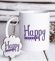 BK Gift Kişiye Özel Happy Birthday Beyaz Kupa ve Anahtarlık Hediye Seti-3 (Model 1)