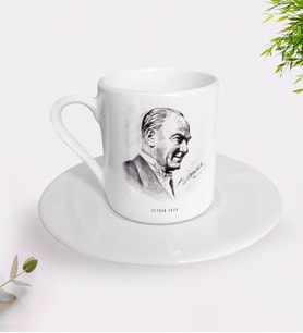 BK Gift Kişiye Özel Atatürk Temalı Türk Kahvesi Fincanı-10 (Beyaz)