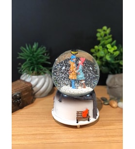 Romantik Aşıklar Işıklı Müzikli Kar Motorlu Mega Boy Kar Küresi (Siyah-Gri)