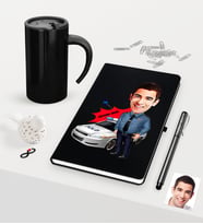 BK Gift Kişiye Özel Bay Trafik Polisi Karikatürlü Siyah Defter Kalem Termos Mug Seti - 2 (Model 1)