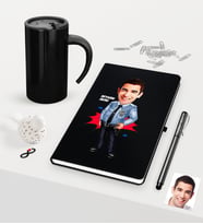 BK Gift Kişiye Özel Bay Polis Karikatürlü Siyah Defter Kalem Termos Mug Seti - 1 (Model 1)