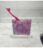 SIA Diş Fırçalık pembe Çiçekli akrilik 10x10x3cm