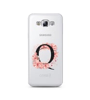 Pembe Çiçekli Harf Tasarım Süper Şeffaf Silikon Telefon Kılıfı Samsung E7 Q-Harf