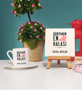 Hala Tasarımlı Kişiye Özel Hediye Hala Türk Kahvesi Fincanı ve Dekoratif Taş Baskı Hediye Seti