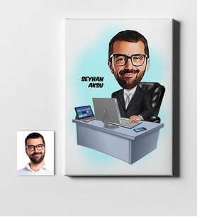 BK Gift Kişiye Özel Bay Genel Müdür Karikatür Kanvas Tablo 50x70cm 1