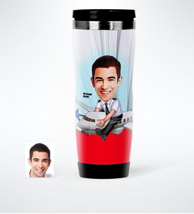 BK Gift Kişiye Özel Bay Kaptan Pilot Karikatürlü Çelik Termos Bardak  1