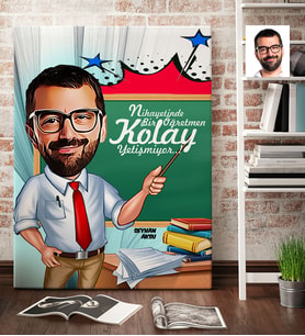 BK Gift Kişiye Özel Bay Öğretmen Karikatür Kanvas Tablo 70x100cm 1