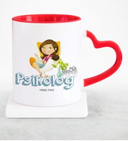 BK Gift Kişiye Özel Mesleki Psikolog Kırmızı Kalpli Kupa Bardak  2