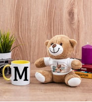 Baş Harfli Sarı Kupa Bardak ve Peluş Ayıcık