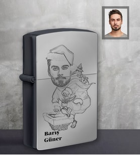 Kişiye Özel Yılbaşı Erkek Karikatürlü Siyah Benzinli Çakmak Model-2