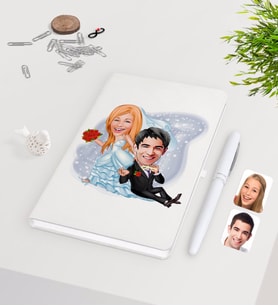 BK Gift Kişiye Özel Sevgililer Günü Temalı Evleniyoruz Karikatürlü Beyaz Defter Kalem Seti-2