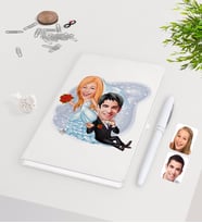 BK Gift Kişiye Özel Sevgililer Günü Temalı Evleniyoruz Karikatürlü Beyaz Defter Kalem Seti-2