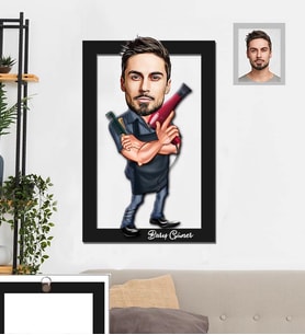 Kişiye Özel Berber Karikatürlü 3D Ahşap Tablo 30x47  Bay-4