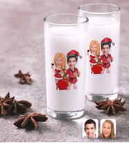 BK Gift Kişiye Özel Renkli Baskılı Sevgililer Yeni Yıl Karikatürlü İkili Rakı Bardağı Seti-5 (Beyaz)