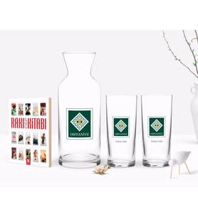 BK Gift Kişiye Özel Renkli Baskılı Osmaniye Tasarımlı Turistik İkili Rakı Bardağı Karaf ve Cep Kitabı Hediye Seti-1 (Model 1)